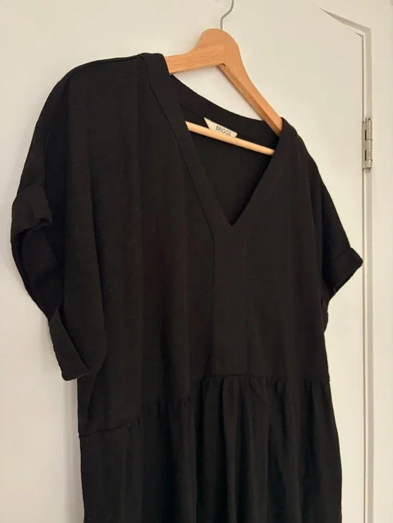 BRIGGS NEW YORK BLACK LINEN RAYON DOLMAN SLEEVE V-NECK CASUAL DRESS, LARGE - Picture 3 of 11